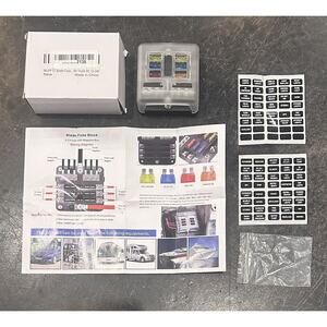 6-Way 12V-24V Auto Marine Car Power Distribution Blade Fuse Holder Box Block Neg